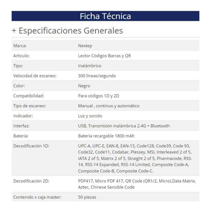 Lector de Códigos de Barra y QR Nextep NE-503I