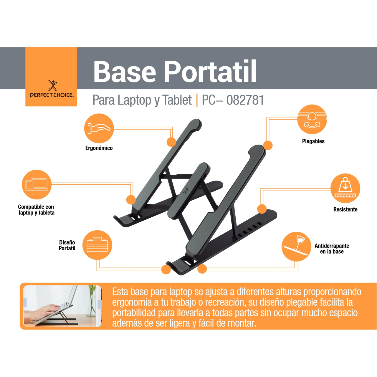 Base para Laptop y/o Tableta Plegable  PERFECT CHOICE PC-082781