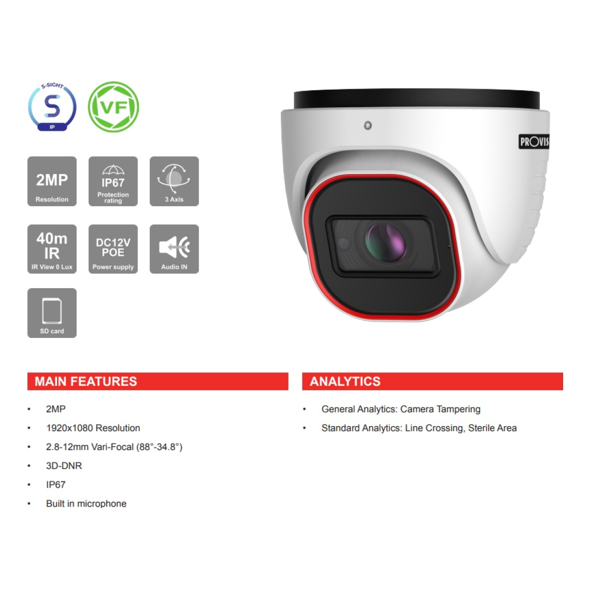 Cámara Domo IP H.265  PROVISION-ISR DI-320IPS-VF