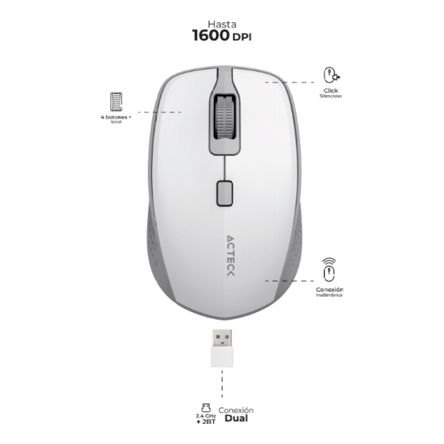 Mouse ACTECK TRIP MI670 inalámbrico 2.4 GHz óptico 1600 DPI 4 botones Blanco (AC-934138)