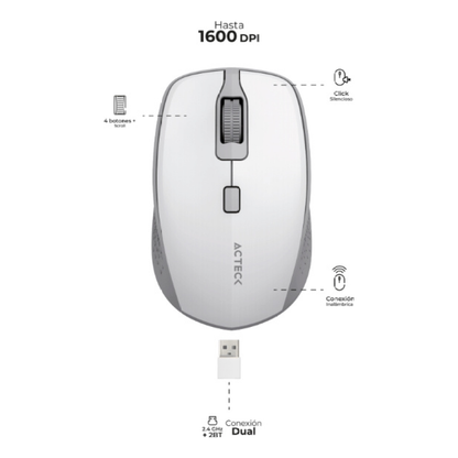 Mouse ACTECK TRIP MI670 inalámbrico 2.4 GHz óptico 1600 DPI 4 botones Blanco (AC-934138)