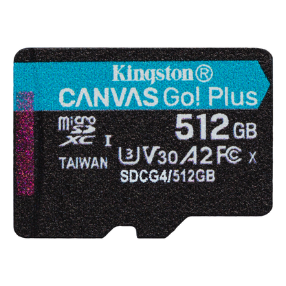 Tarjeta de Memoria microSDXC Kingston Technology Canvas Go! Plus Gen 4 512 GB lectura 200 MB/s escritura 160 MB/s (SDCG4/512GB)
