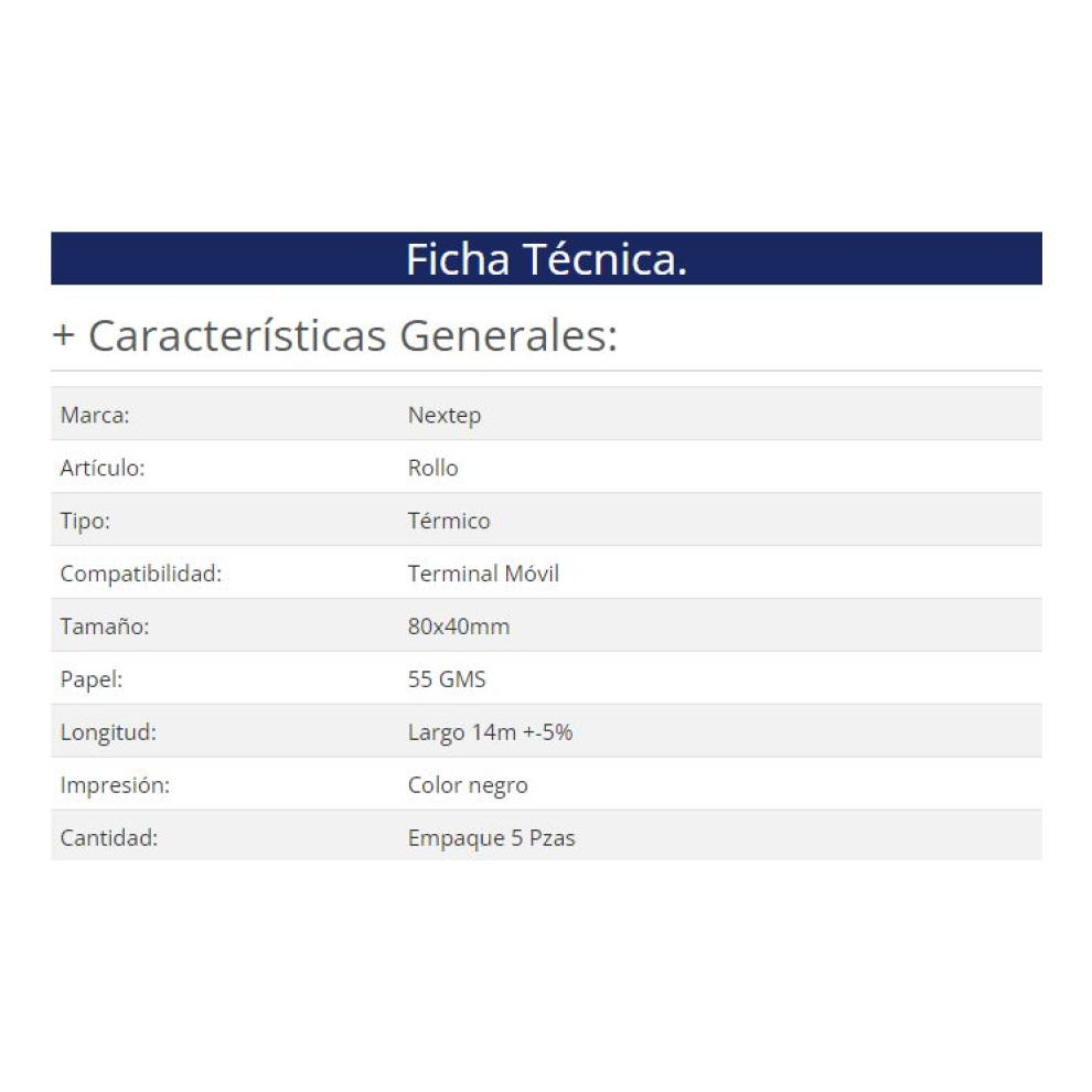 Rollo de papel térmico Nextep NE-529M