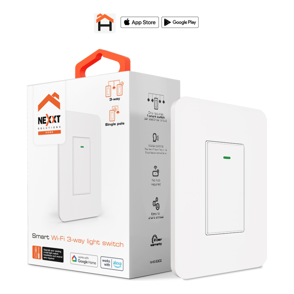 Interruptor Inteligente Nexxt Solutions Home de 3 Vías Wi-Fi (NHE-S300)