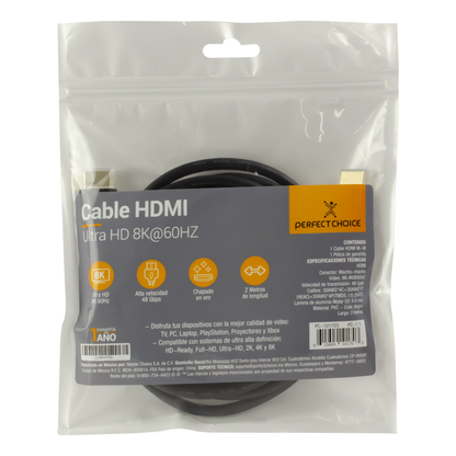 Cable HDMI 2.1 8K Negro 2m PERFECT CHOICE PC-101703
