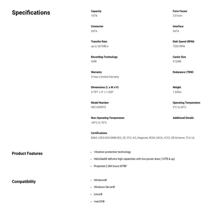 Discos Duros WESTERN DIGITAL WD103KRYZ