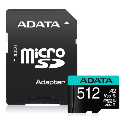 Tarjeta de Memoria microSDXC ADATA Premier Pro 512 GB V30 A2 lectura 100 MB/s escritura 85 MB/s (AUSDX512GUI3V30SA2-RA1)