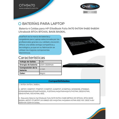 Baterías Laptops OVALTECH OTH9470