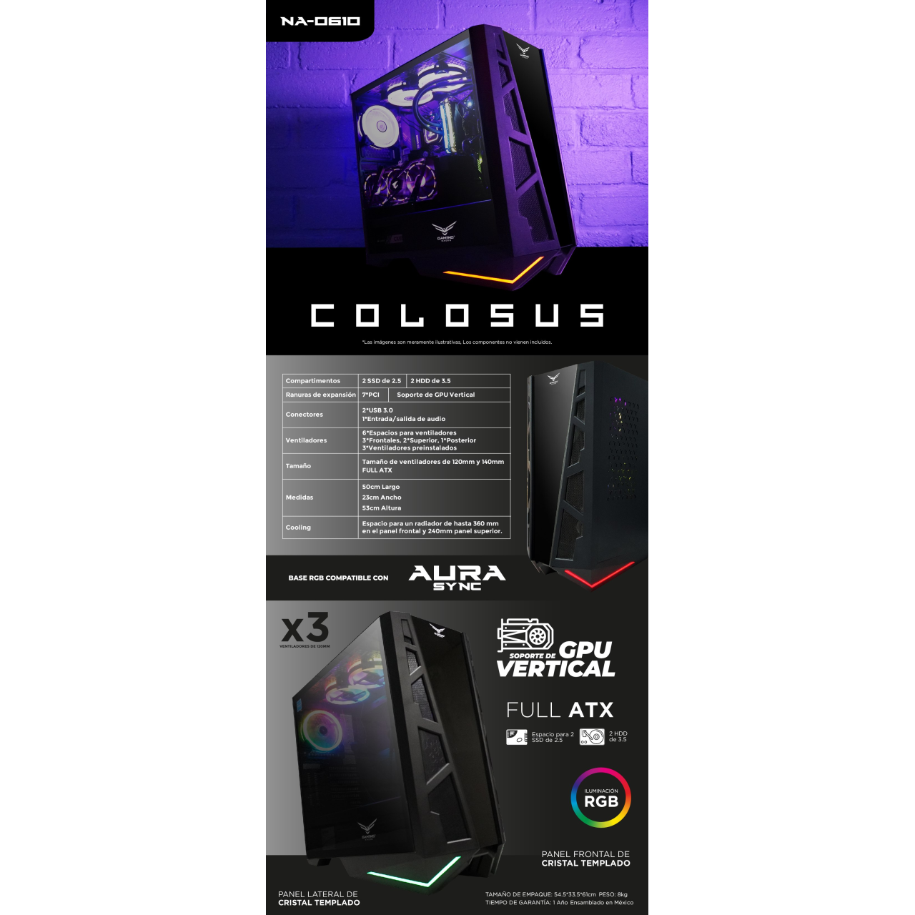 Gabinete Gaming Colosus  Naceb Technology NA-0610