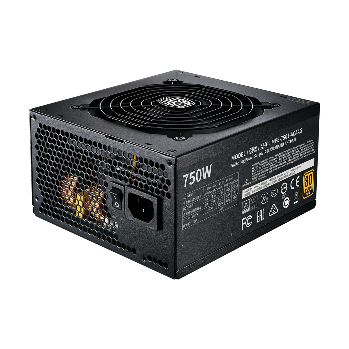 Fuente de Poder Gaming Cooler Master MWE Gold 750 V2 750 W 80 PLUS Gold Totalmente Modular (MPE-7501-AFAAG-U2)