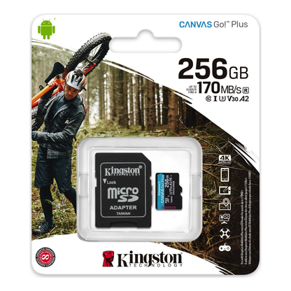 Tarjeta de Memoria microSDXC Kingston Technology Canvas Go! Plus 256 GB UHS-I U3 V30 A2 Clase 10 lectura 170 MB/s escritura 90 MB/s (SDCG3/256 GB)