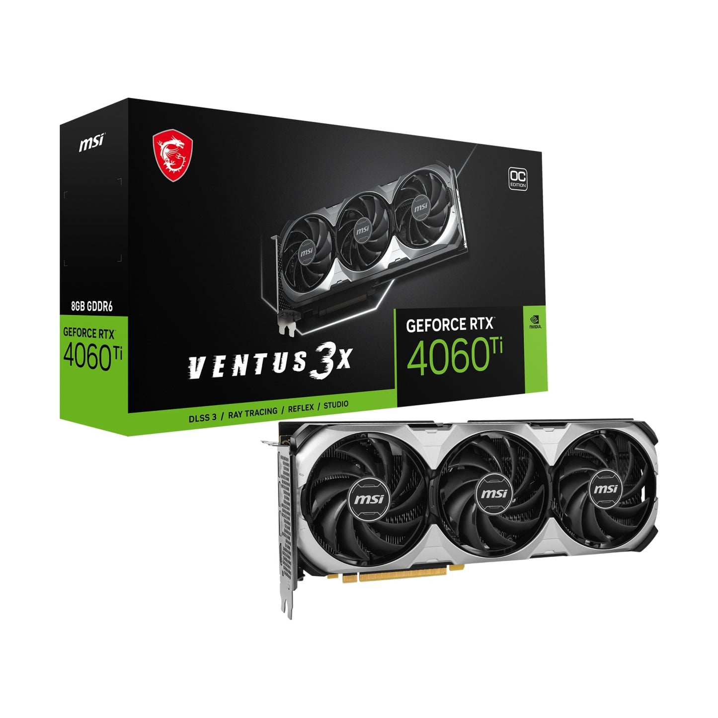 Tarjeta de Video Gaming MSI RTX 4060 Ti Ventus 3X 8G OC 8 GB GDDR6 3 Ventiladores