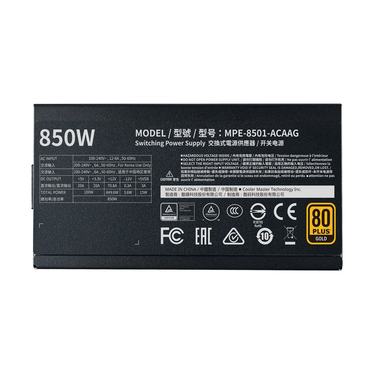 Fuente de Poder Gaming Cooler Master MWE Gold 850 V2 850 W 80 PLUS Gold Totalmente Modular (MPE-8501-AFAAG-U2)