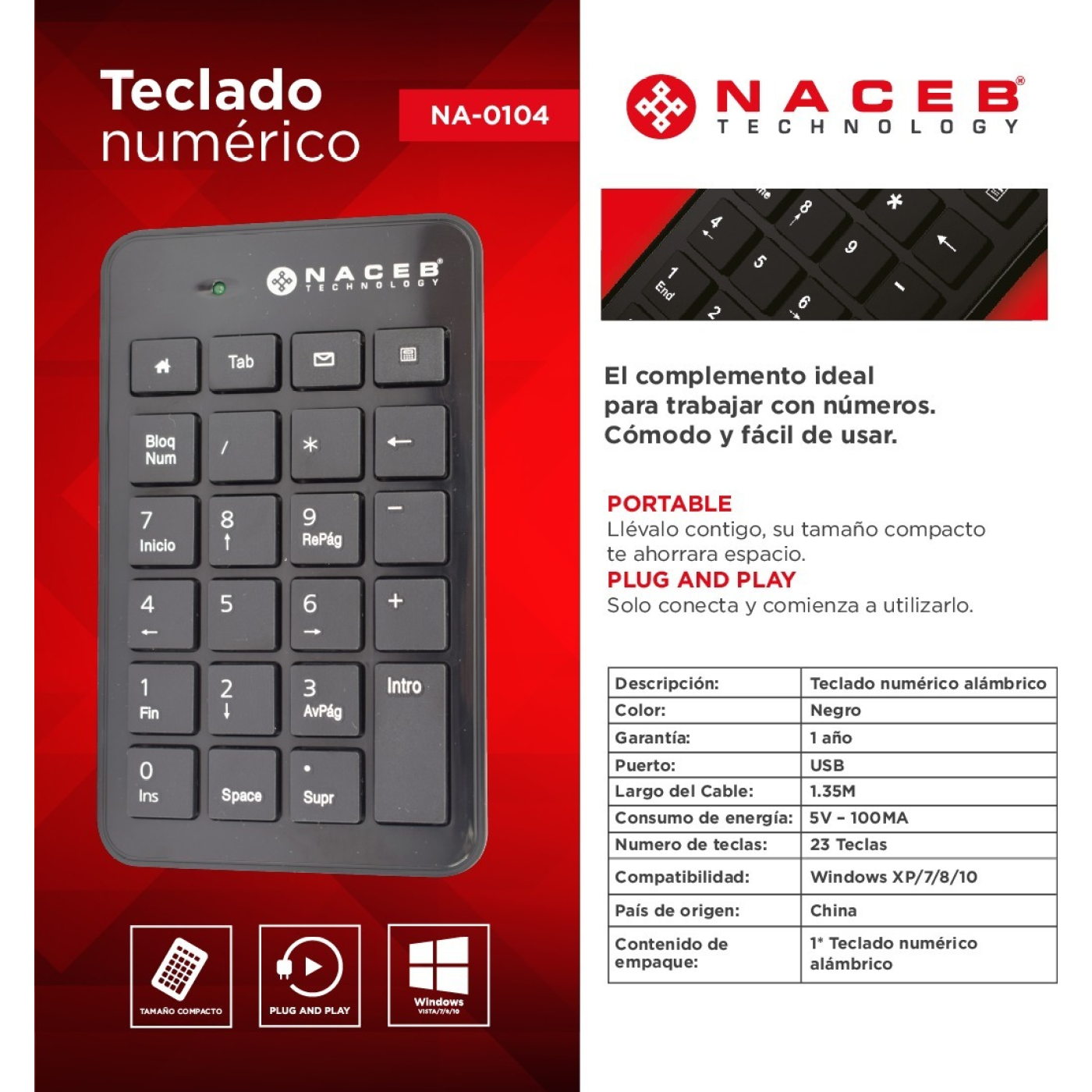 Teclado Numérico Naceb Technology NA-0104