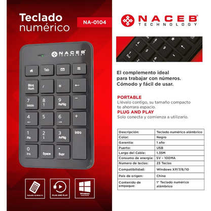Teclado Numérico Naceb Technology NA-0104