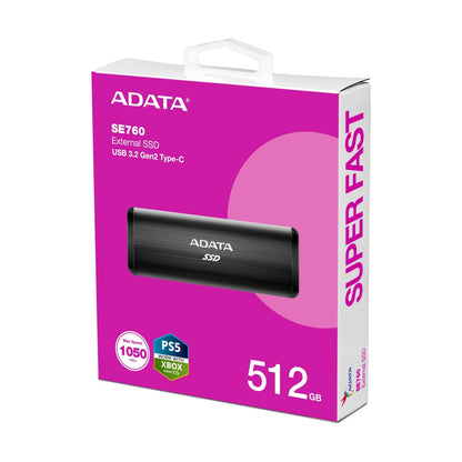 SSD ADATA SE760 512 GB hasta 1000 MB/s (ASE760-512GU32G2-CBK)