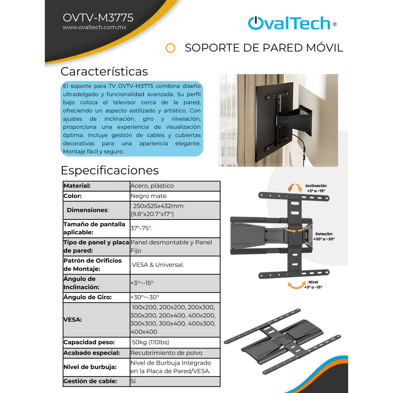 Soporte para TV OVALTECH OVTV-M3775