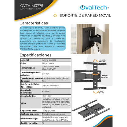 Soporte para TV OVALTECH OVTV-M3775