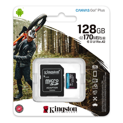 Tarjeta de Memoria microSDXC Kingston Technology Canvas Go! Plus 128 GB UHS-I U3 V30 A2 Clase 10 lectura 170 MB/s escritura 90 MB/s (SDCG3/128 GB)