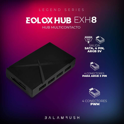 Hub USB Balam Rush EXH8 Hub Multicontactos ventiladores Balam Rush Eolox Hub EXH8: 4 Conectores Para ARGB 3 Pin (BR-938105)