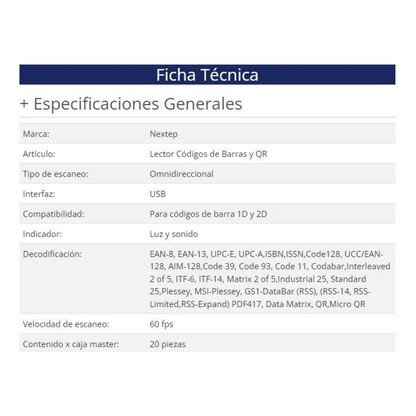 Lector de Códigos de Barra  Nextep NE-505