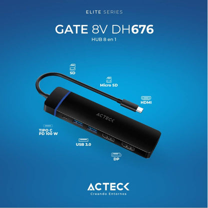 Hub USB ACTECK DH676 3.0 GATE 8V DH676 ACTECK Elite Series Hub 8 en 1 (AC-936477)