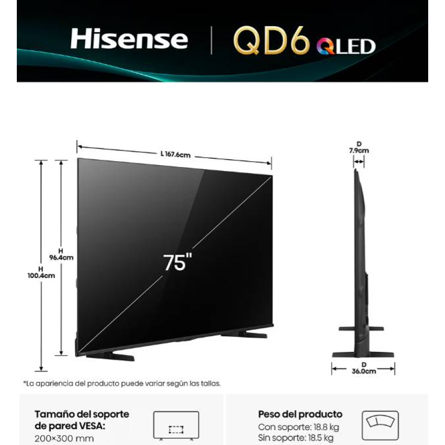 Televisiones Hisense 75QD6QV